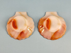 Set of 2 Vintage Akro Agate #246 Pumpkin Slag Glass Shell Dishes – Orange /White