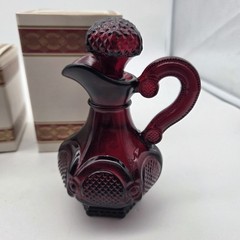 Vtg Avon Cape Cod Collection 1876 Ruby Red Glass Sugar Bowl, Creamer & Gruet Lot