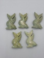 5 Vtg Hand Carved Green Moss Agate Jasper Stone Koi Fish Sculpture Decor 3″ tall