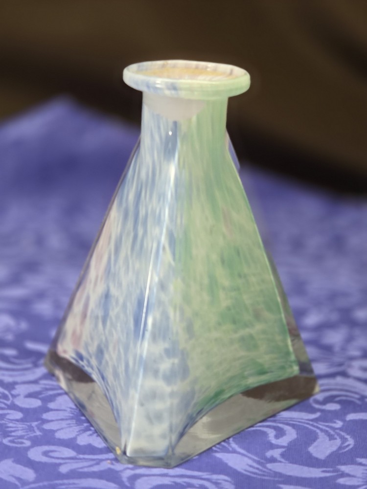 Vintage Hand Blown Art Glass Perfume Bottle Triangular Prism Multicolor