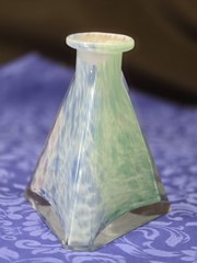 Vintage Hand Blown Art Glass Perfume Bottle Triangular Prism Multicolor
