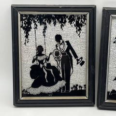 Vintage Foil Back Reverse Painted Pairs With The Courtship NY Silhouettes 4×6