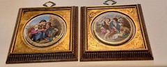 VTG Pair Sungott Studio NY Porcelain Framed Art Gold Gilt Italian Scenes