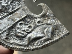 PHENOMENAL PRE-COLUMBIAN SILVER JAGUAR EFFIGY NOSE RING PENDANT GORGET PERU, COA