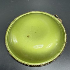 Evans Hand Enameled Copper Metal Green Dish Brass Trim Leave 4.5inch Plate Dish