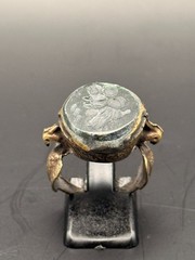 Ancient Roman Intaglio Ring Bronze Engraved Intaglio Ancient Green Jade Ring