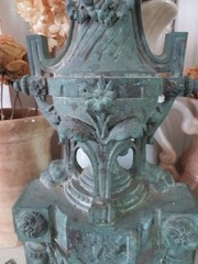 Old CAST IRON METAL Architectural FRENCH Standing Fragment Swags Flowers Green