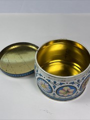 Vintage Arthur Holland Art Deco 1930s Floral Colorful Tin Round Storage. 4.25”