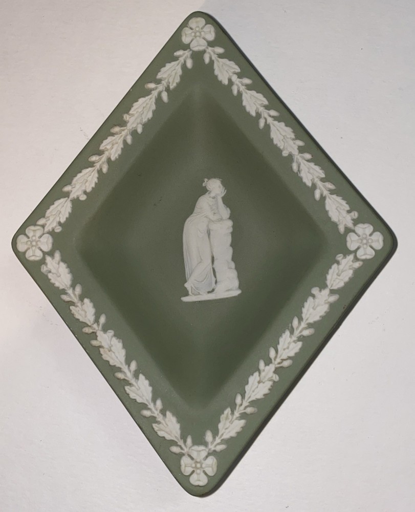 Vintage Wedgwood Jasperware Green Diamond Shaped Trinket Dish