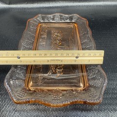 Vintage Tiara Indiana Glass Plate Tray Orange Pink The Last Supper Glass Dish