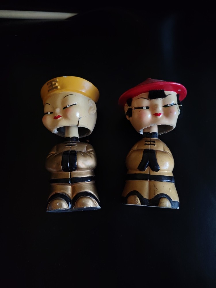 Vintage CDGC Pair of Asian Female Male Mandarin Bobbleheads – Japan