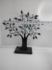 Vintage 2003 Metal Family Tree Photo Jewelry Display Stand Green Leaf Decor