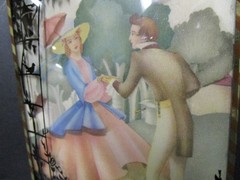 Vintage 1940s Lithograph Reverse-Painted Bubble Glass Silhouette, pair