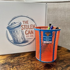 NY Knicks Trash Can Mini Trash Can – Basketball Gift Blue Orange Trash Can Hoop