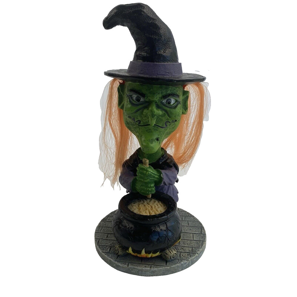 Halloween Bobble Head Figurine Witch Figurine & Cauldron Brew Pot Decor