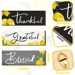 3 Pcs Sunflower Gifts Farmhouse Wall Decor Thankful Lemon, Black, White, Gray