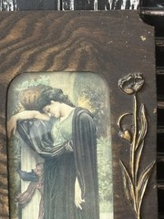 Antique Art Nouveau Wall Plaque Carved Wood Frame