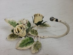 Vintage Italian Tole Flower Rose Wall Hook Toleware Cottagecore Shabby Chic