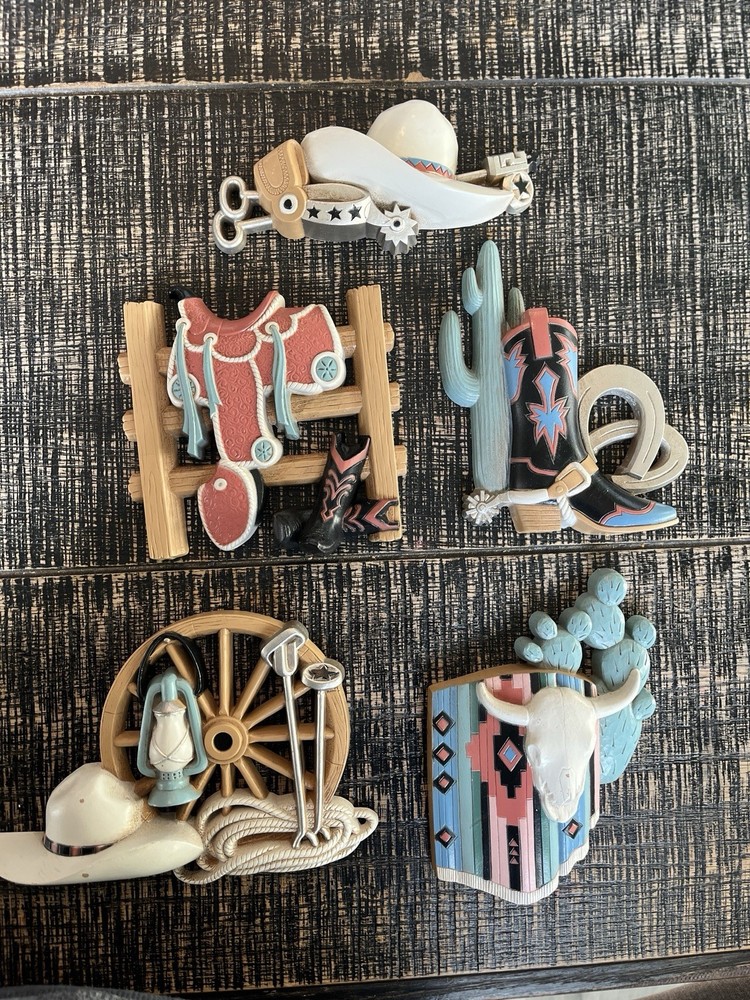 Lot of 5 Burwood Southwest Western Wall Art Decor Plaques – Made In USA – Vtg