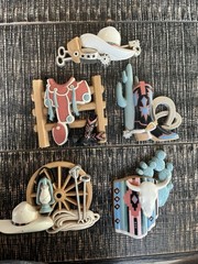 Lot of 5 Burwood Southwest Western Wall Art Decor Plaques – Made In USA – Vtg