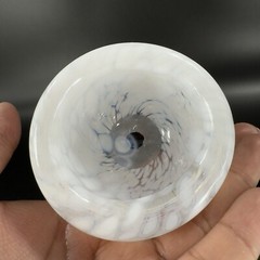 Hand Blown Art Glass Round Dish Bowl Heavy Small White Spots Hand Made Hollow