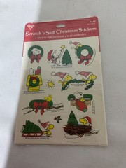 Snoopy Ambassador Scratch’n Sniff Christmas Sticker Sheet 1980’s Peanuts Holiday