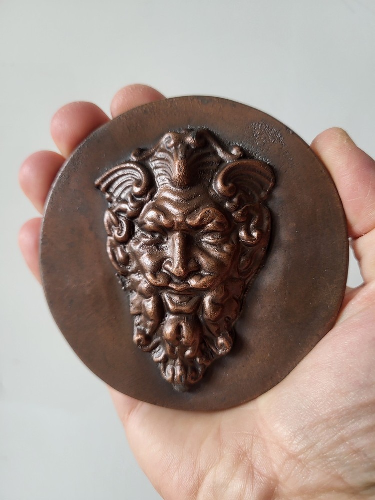 Gothic Devil Face Plaque Bronze Finish Grotesque Mask Dark Decor