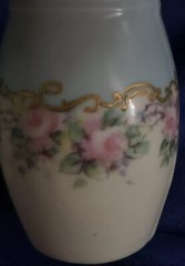 VINTAGE BAVARIA Signed SALT AND PEPPER SHAKER SET Floral Pattern Turquoise Teal