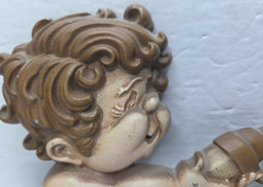 Vtg Sexton Cast Metal Bathroom Wall Plaque Boy Dog Spot 1976 USA Wall Hanger