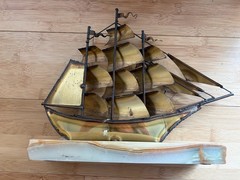 DeMott Signed Clipper Ship Brass & Marble Sculpture 10” High Vintage