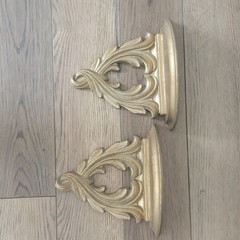 VTG Gold Sconces Wood French Style Heavy Plates Candles Decorative Items Indoor
