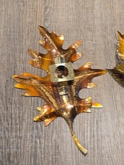Vintage Home Interiors Gold Metal 2 Oak Leaves Metal Wall Art Decor HOMCO