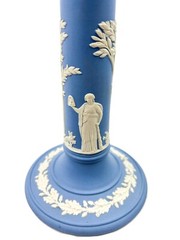 Vintage Wedgwood Blue & White Jasperware Candlestick Neoclassical Style England