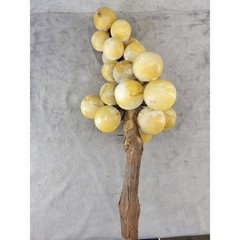 Vintage Alabaster Stone Grapes Cluster Yellow Marble Wood Stem MCM 19 Inch Large