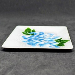 Vintage Mid-Century Modern Enamel On Copper Dish Trinket Peony Flower Floral Blu
