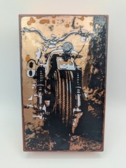 Houston Llew Spiritile #127 “Wild One” – RETIRED – Motorcycle Art Glass Copper