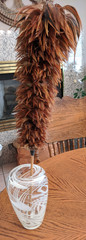 AntiQue Feather Duster w Gorgeous Red Chinese Chicken Feathers *DISPLAY–UNIQUE!