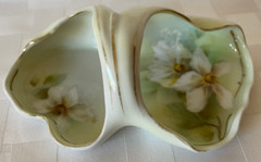 Antique EDWARDIAN R.S. Germany Handled Pastel Green Bon Bon Dish WHITE CLEMATIS