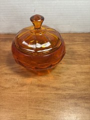 Viking Paneled Covered Candy Dish Persimmon Orange Glass Lidded Bowl