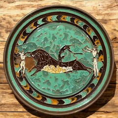 G. Halkides Rare Find Enamel on Bronze and Copper Wall Plate Made In Greece