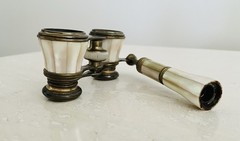 Antique Clomont Paris Victorian Mother of Pearl Brass Glasses Binoculars Handle