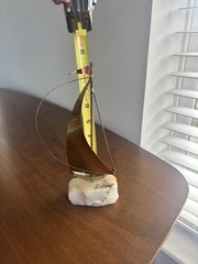 SIGNED DEMOTT NAUTICAL SAILBOAT SCULPTURE CALIFORNIA USA ONYX BRASS-8.5”