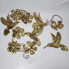 4 Pc Vintage Gold Hummingbird Wall Art Decor Brass Metal Flowers Hummingbirds