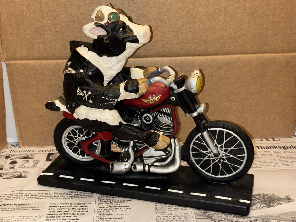 VTG Enesco Harley Davidson Motorcycle Parastone Cow Bull Holsteins Statue