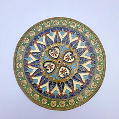 Byzantine Mosaic Brass and Cloisonné Enamel Wall Hanging Moschato Greece 8″
