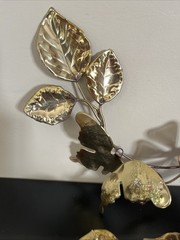 2 Vtg Homco Metal Brass Copper Gold Tone Flower Leaves Butterflies Wall Art