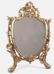 Art Nouveau Floral 14″ Metal Easel Back Table Mirror Signed
