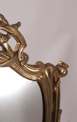 Art Nouveau Floral 14″ Metal Easel Back Table Mirror Signed