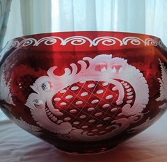 EGERMANN DEER & CASTLE RED CLASSIC CRYSTAL BOWL