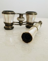 Antique Clomont Paris Victorian Mother of Pearl Brass Glasses Binoculars Handle